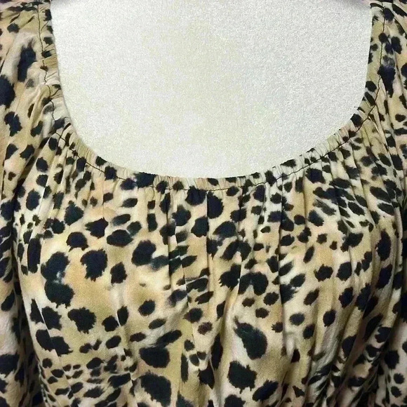 Cato Leopard Print Scoop Neck 3/4 Sleeve Smocked Peplum Top Size Large - Picture 2 of 8